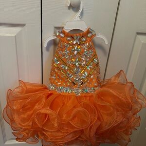 Orange Corset Bejeweled Halter Dress 1T 🧡